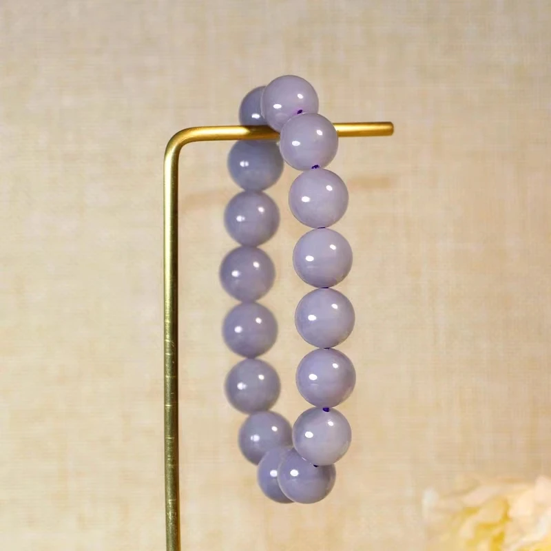 新疆烟紫色天然和田玉素圈圆珠手串女士款大气时尚百搭紫气东来款