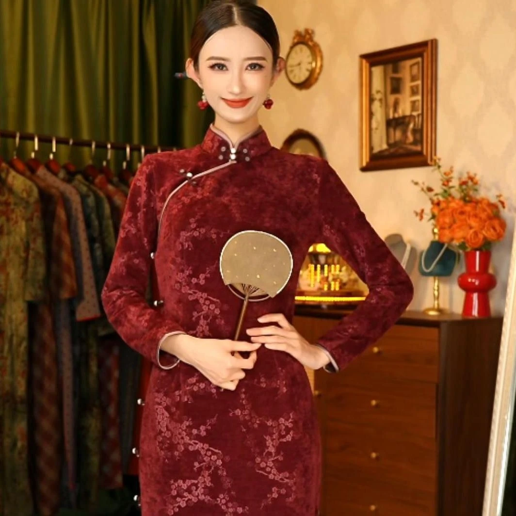 【落晚棠】2024国风复古气质优雅显瘦古法全开襟日常旗袍125CM