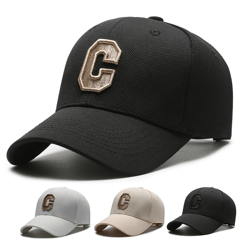 精工高品质菠萝布大C字母金线刺绣立体硬顶弯檐棒球帽男女同款帽