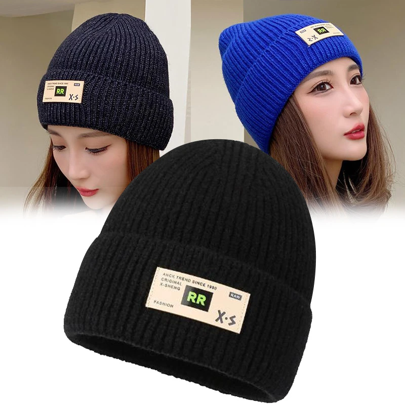 针织毛线帽子女秋冬季韩版潮网红风字母帽加厚风针织帽大头冷帽