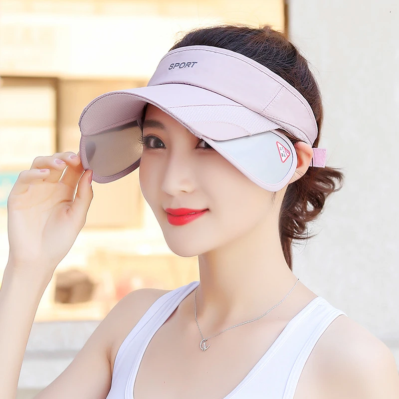 夏天户外休闲运动空顶帽女士钓鱼加宽可抽拉帽檐遮阳防晒帽