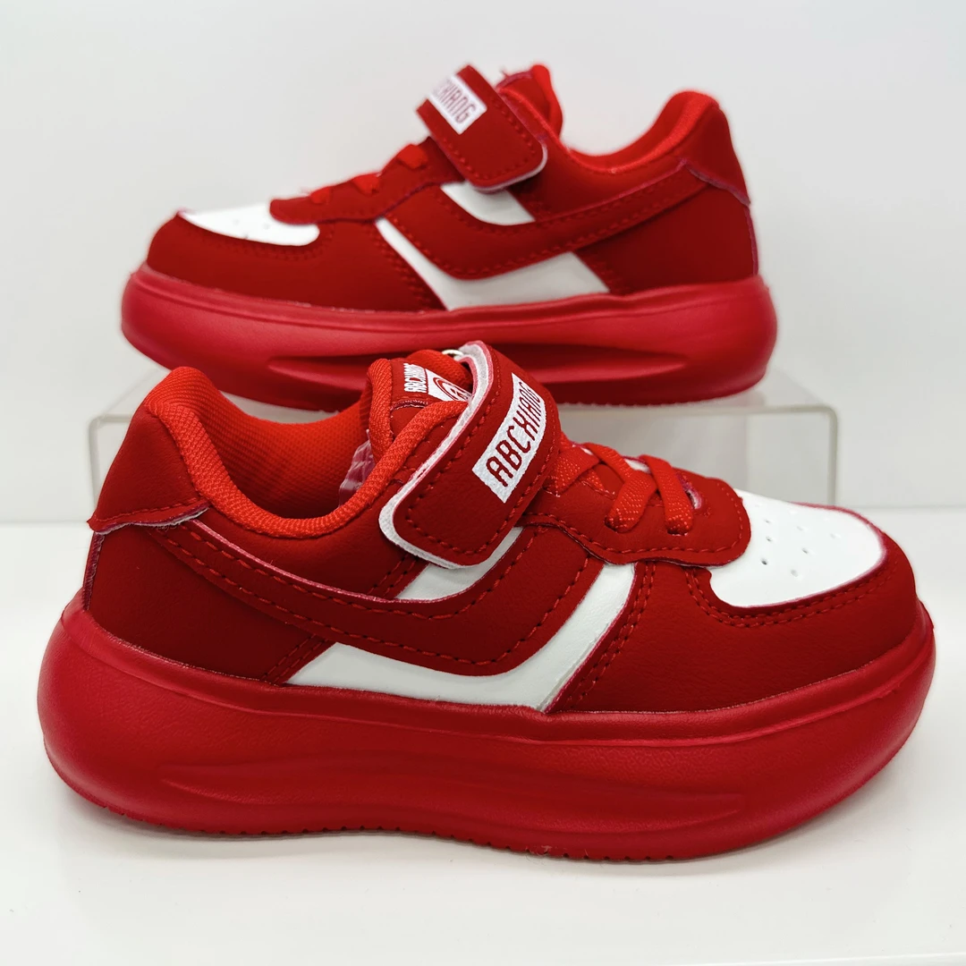 【表弟专属】儿童经典红色校园小白鞋百搭款全皮面防水透气运动鞋
