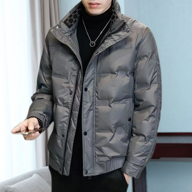 男士羽绒服新款轻薄加厚短款立领压花秋冬装潮牌帅气秋冬季外套