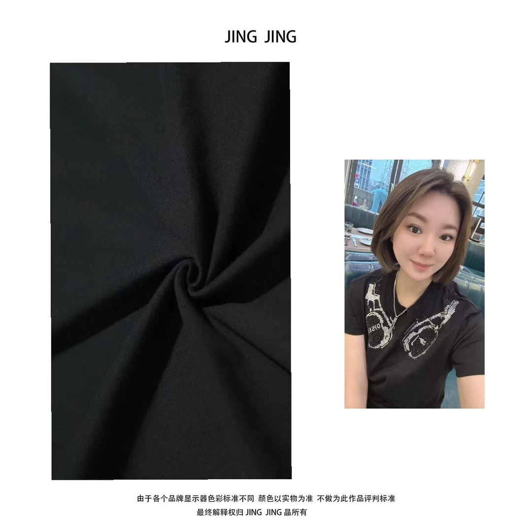 JING JING推荐【耳机】2025圆领休闲显瘦短袖女款T恤轻奢半袖QQ
