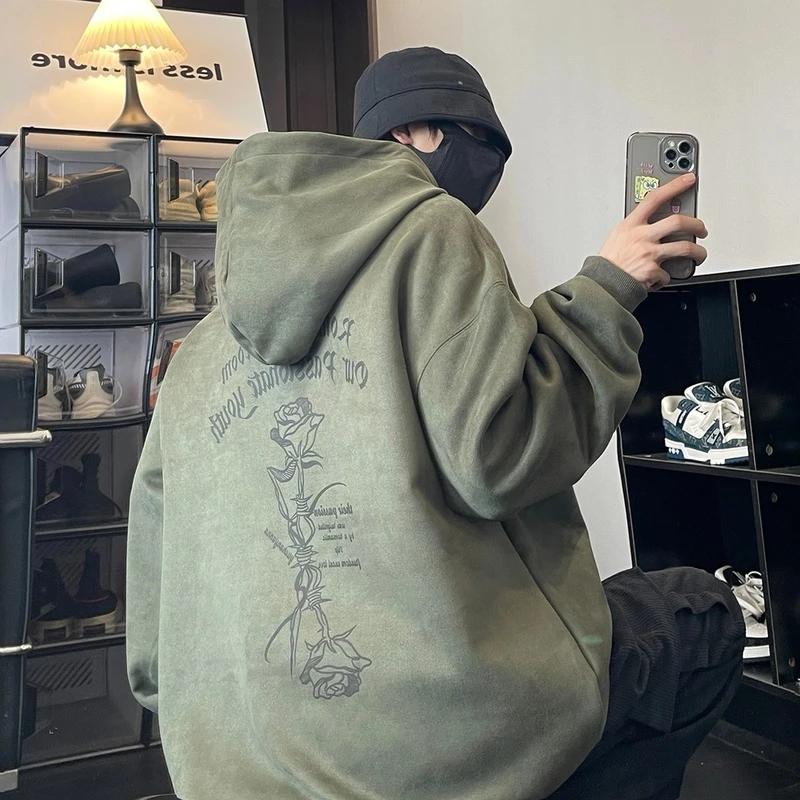 美式复古500克重磅连帽卫衣男ins潮牌上衣秋季新款宽松百搭外套