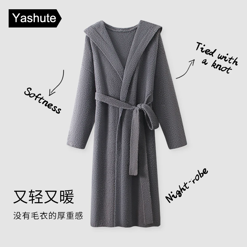 睡袍女秋冬半边绒连帽家居服女中长款时尚软绵绵加厚保暖浴袍女冬