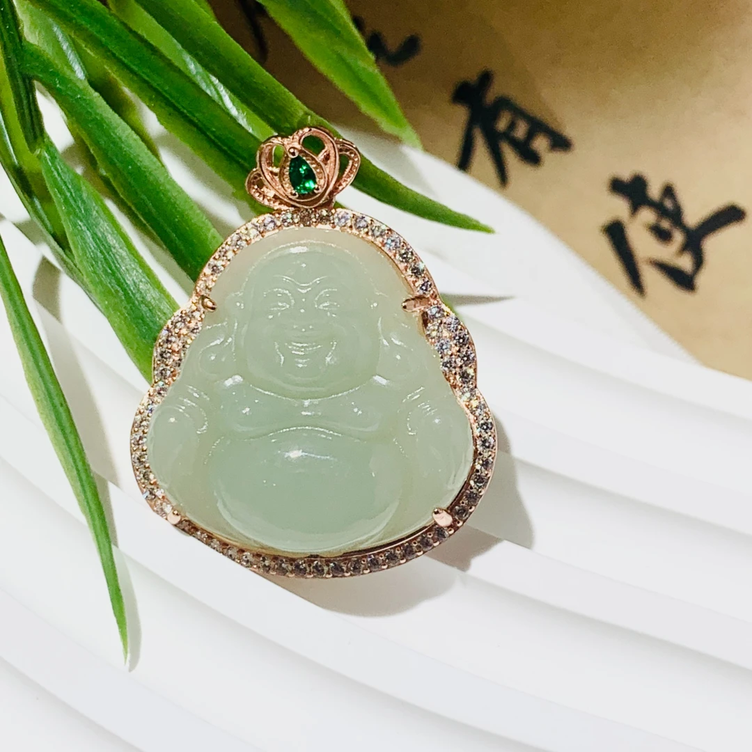 合金玻璃吊坠 「福妙轩」白玉清佛吊坠|* 925银镶嵌*|多样性发货
