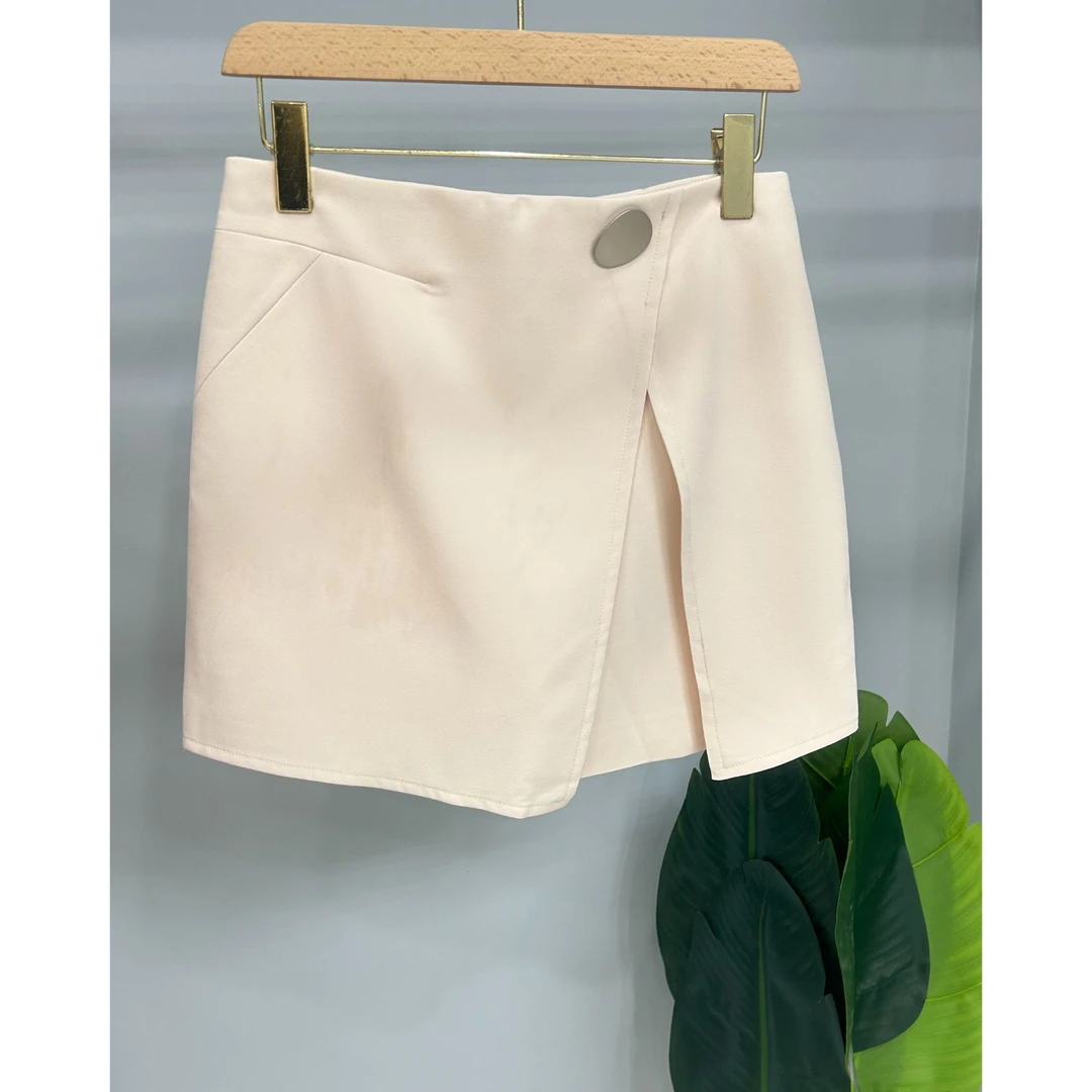 纽扣带设计感高腰半身裙女小个子遮胯显瘦气质a字裙c-11