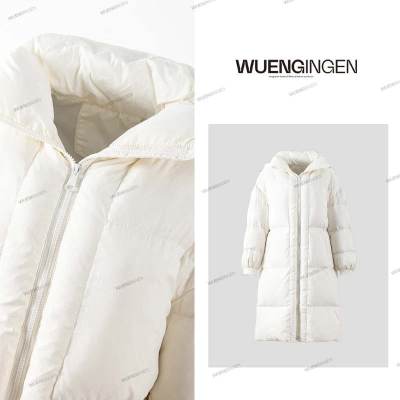 无印心匠白鸭+纯色   连帽~长款羽绒服  宽松保暖 Y77326-2