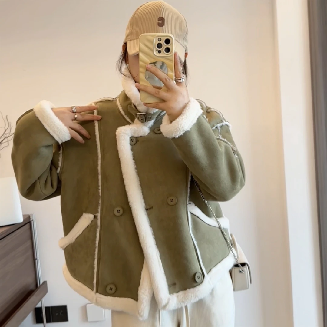 线下699！加绒加厚！皮毛一体 ~ 机车服+拼接立领 保暖 A23306