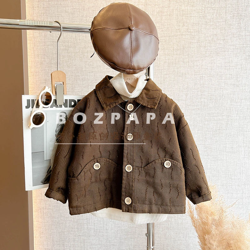 现货【酷酷男孩】男童衬衫外套春秋款2024新款童装时髦韩版森系外套