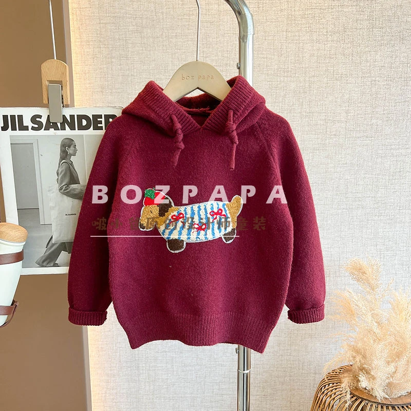 现货【番茄小狗】连帽毛衣秋季新款儿童腊肠小狗卡通圆领短袖毛衣