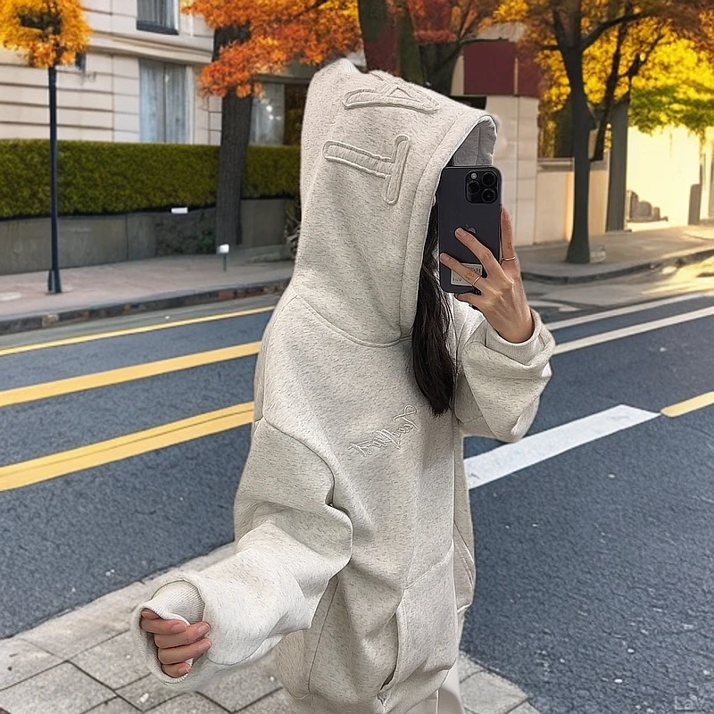 HandSeven高街男女宽松同款秋冬大字母连帽卫衣情侣潮牌美式