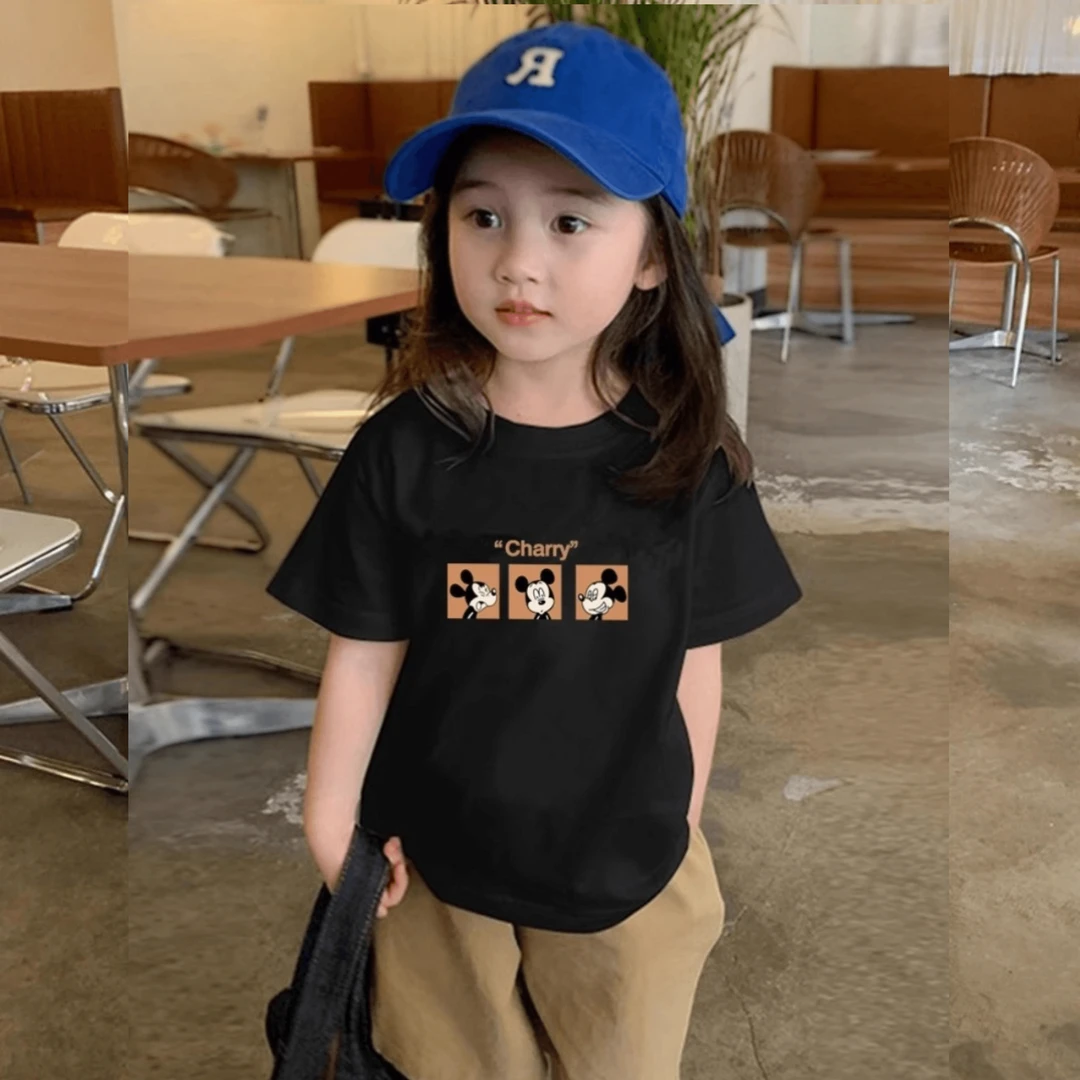 儿童短袖纯棉T恤男童上衣女童夏季洋气小女孩打底衣米老鼠中大童