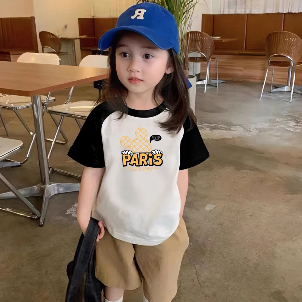 儿童短袖纯棉T恤女童上衣男童打底衫夏季洋气小女孩米奇白色宝宝