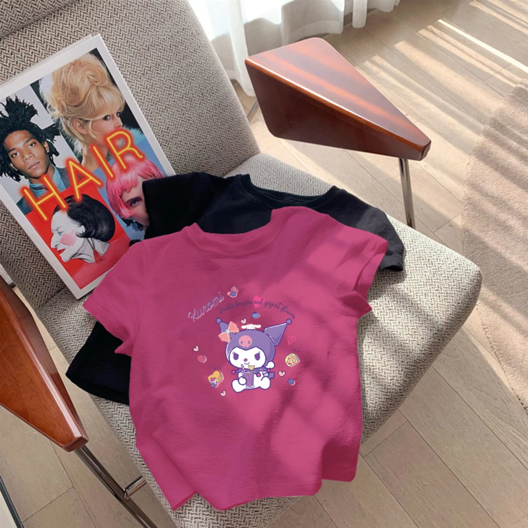 纯棉儿童短袖T恤女童上衣服打底衫内搭夏季库洛米小宝宝体恤白色