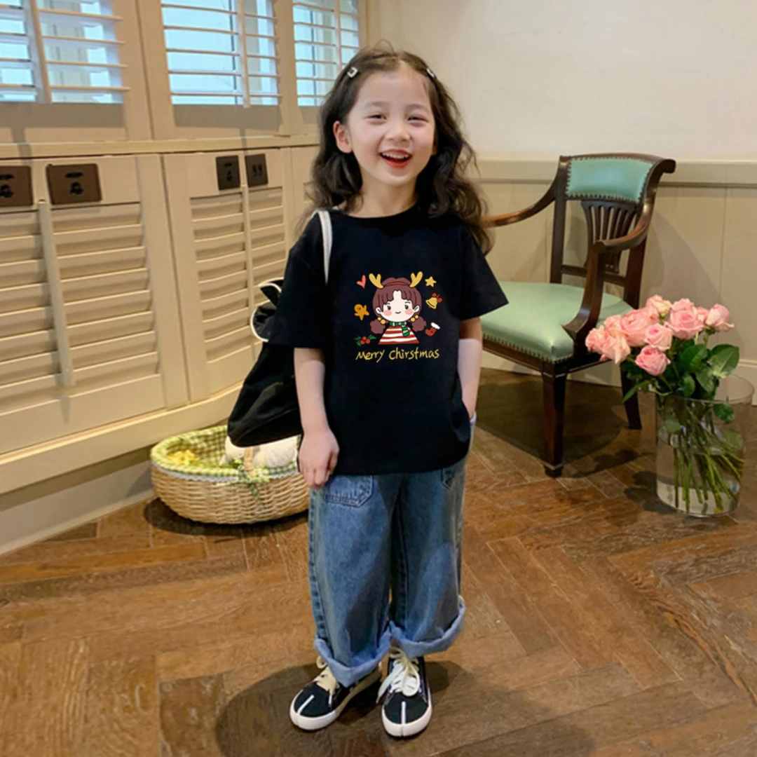 儿童装男女中大童t恤短袖纯棉夏装洋气衣服小女孩正肩半袖上衣ins