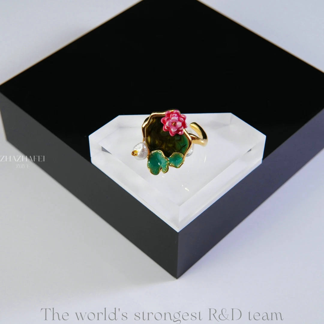 铜合金戒指 溯源好物中古莫奈《睡莲》精工油画开口可调节戒指~1370