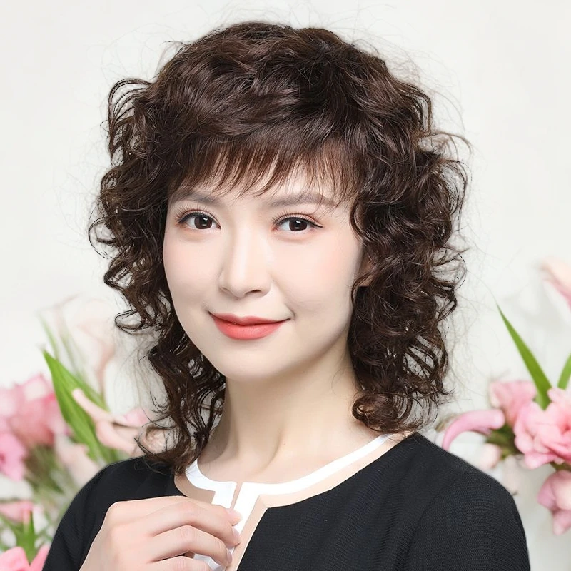 假发全头套假发卷发女款全头套中长中老年妈妈款假发100%全真发