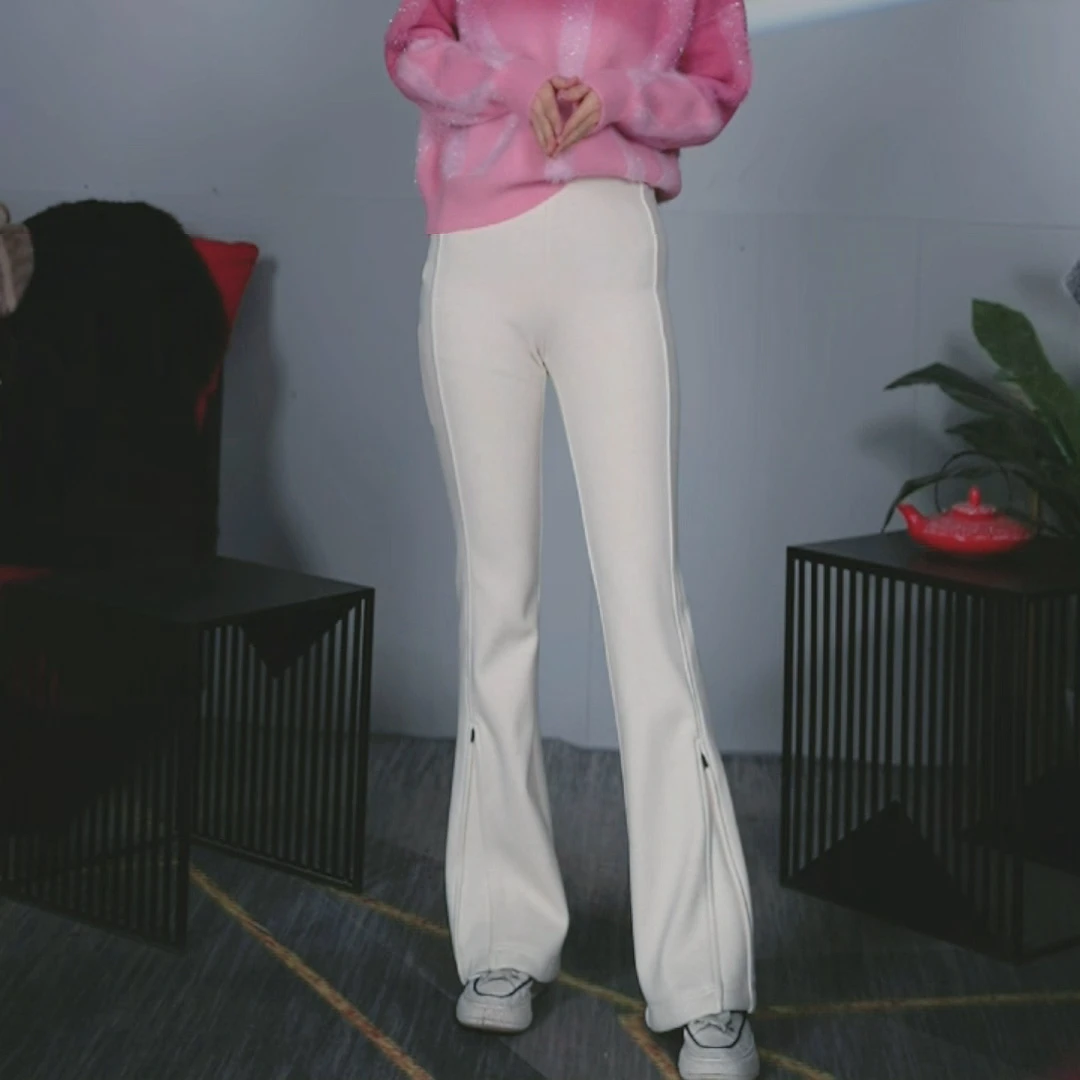 【超模裤】白色高腰时尚休闲喇叭裤长裤微喇叭显瘦直筒百搭外穿