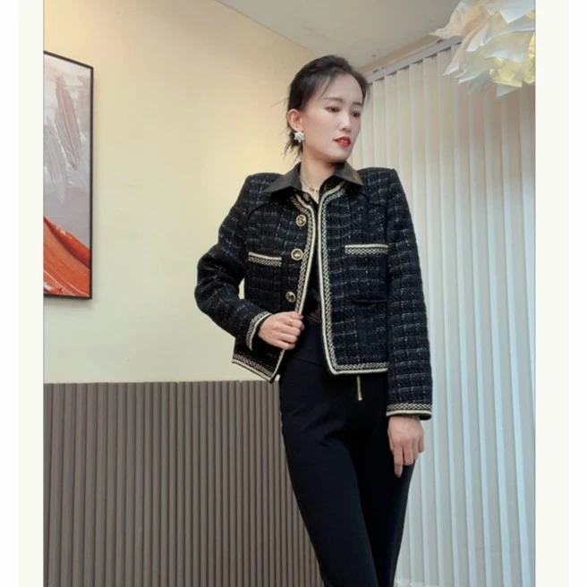 【歌百合】小香风女士短外套2022早秋新款显瘦爆款复古小众编织