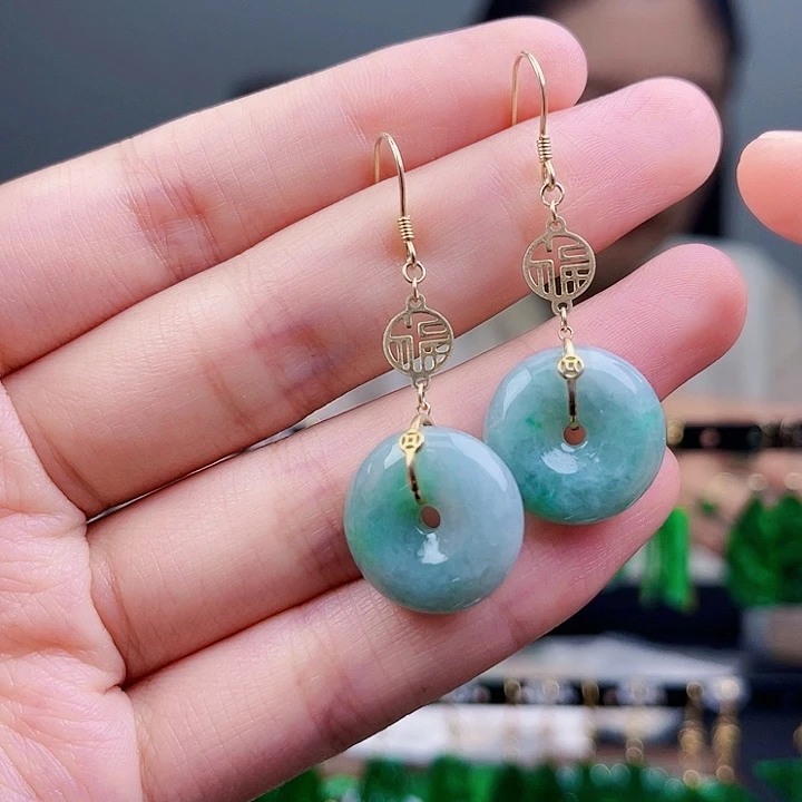 翡翠耳饰银S925镶嵌饰品