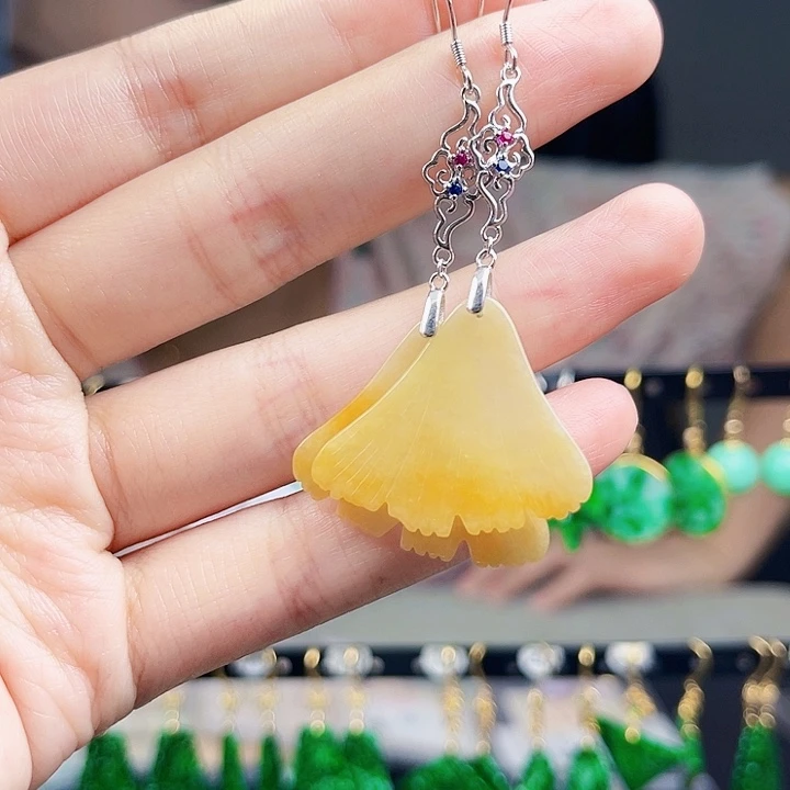 翡翠耳饰银S925镶嵌饰品