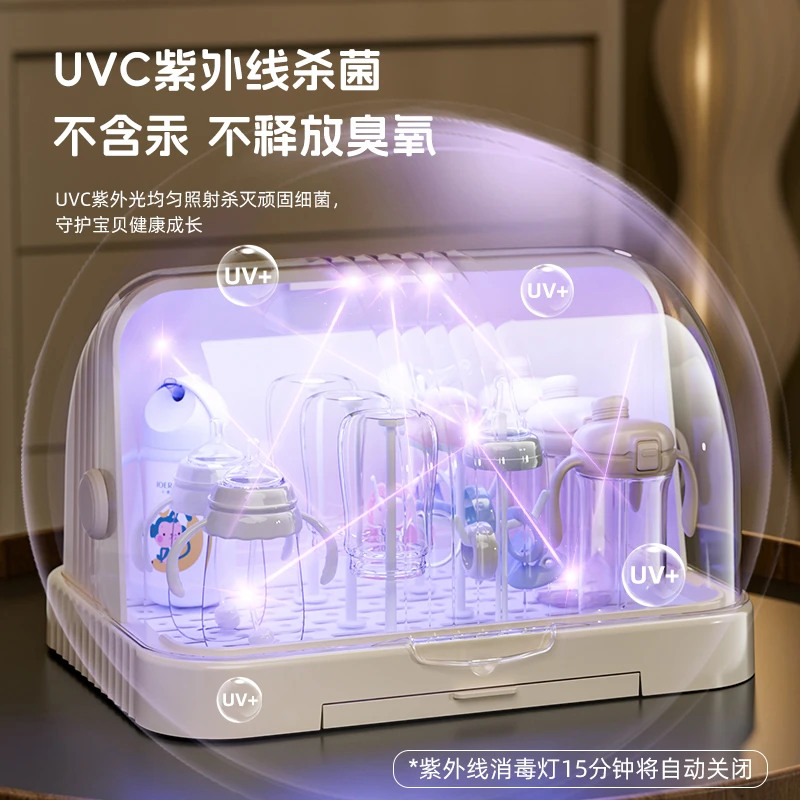 紫外线奶瓶箱收纳盒消毒防尘沥水架带盖婴儿用品碗碟筷盘家用碗柜
