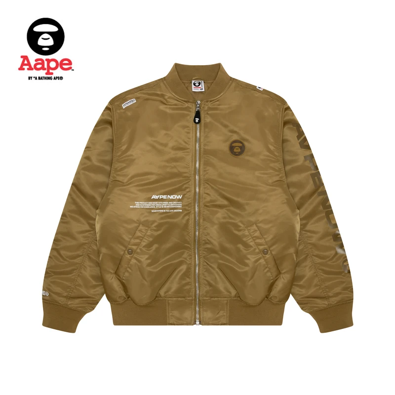 Aape旗舰店男装23秋冬猿人徽章字母印花立领休闲夹克外套7596XXL