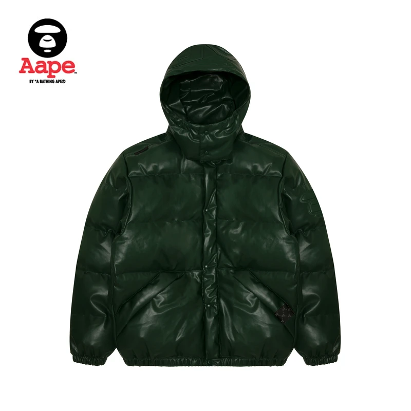 Aape旗舰店男装23秋冬新猿人徽章亮面休闲连帽面包羽绒服7633XXL
