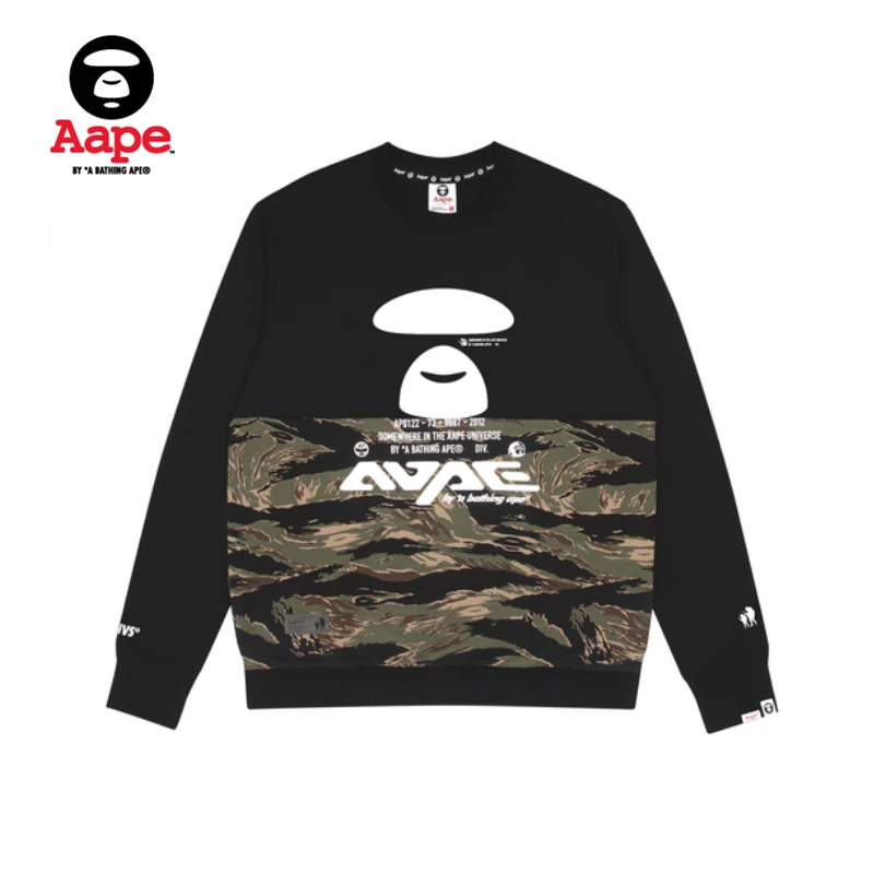 Aape旗舰店男士秋冬季猿人字母潮流迷彩拼接休闲圆领卫衣3806XXH