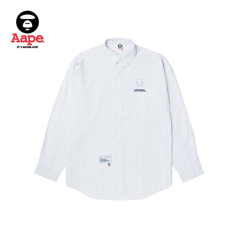 Aape旗舰店男23秋冬新猿人徽章条纹简约经典百搭长袖衬衫8458XXL