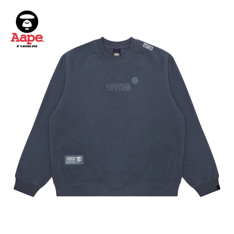 Aape旗舰店男装秋冬猿人徽章字母刺绣绒面休闲圆领卫衣A358XXL