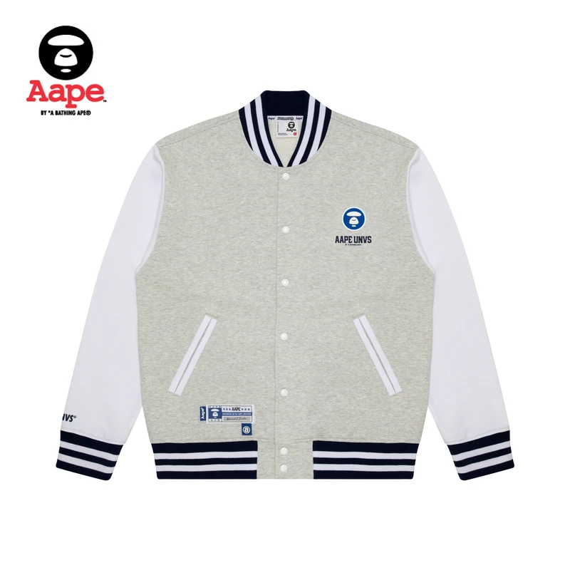 Aape旗舰店男装春夏猿人徽章字母印花宽松棒球服卫衣外套3988XAK