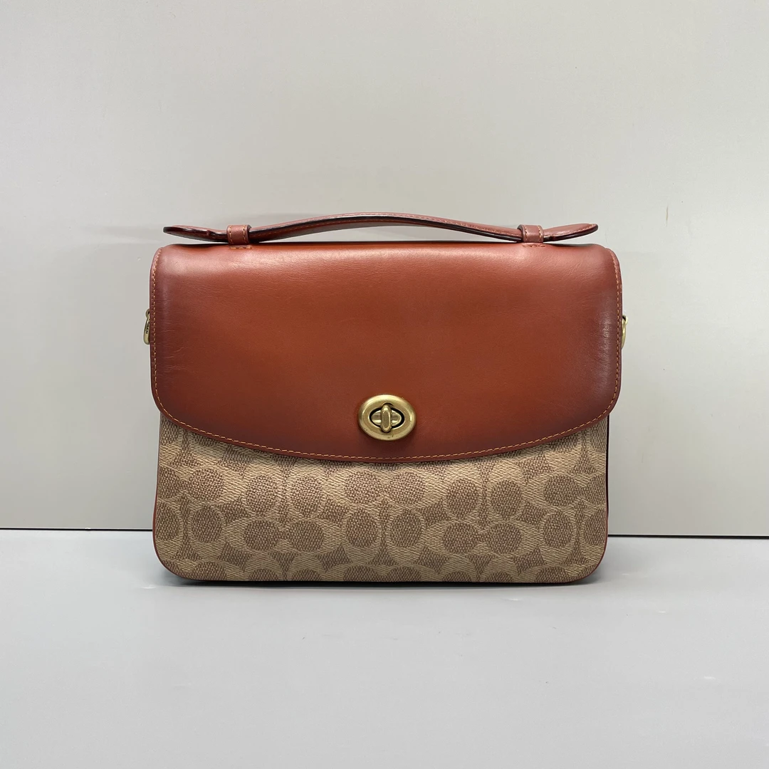 95新 COACH/蔻驰 Cassie24红棕老花邮差包24x17x6cmL111507