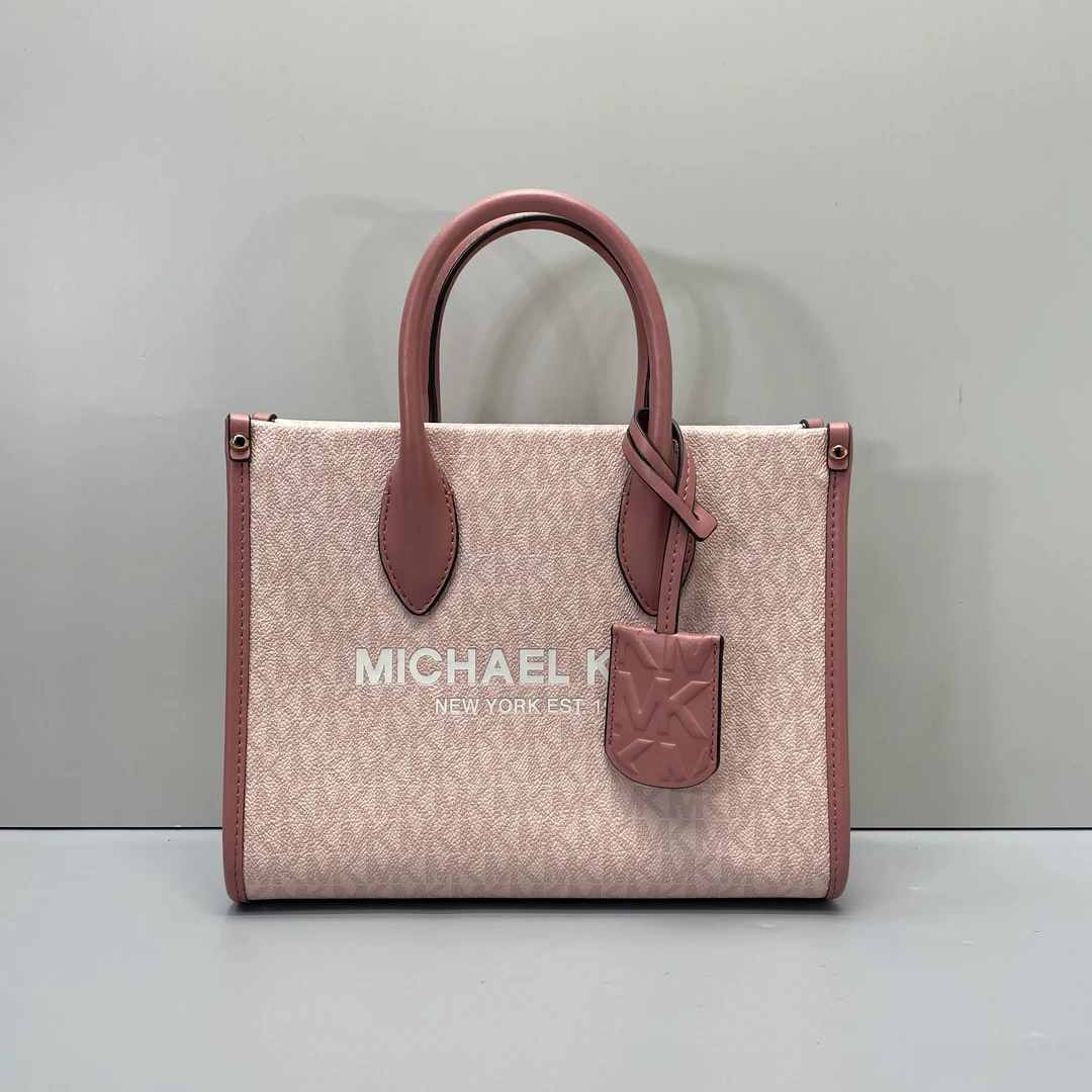95新 MICHAELKORS/迈克高仕 小林/粉老花手提包24*19*9cmA102714