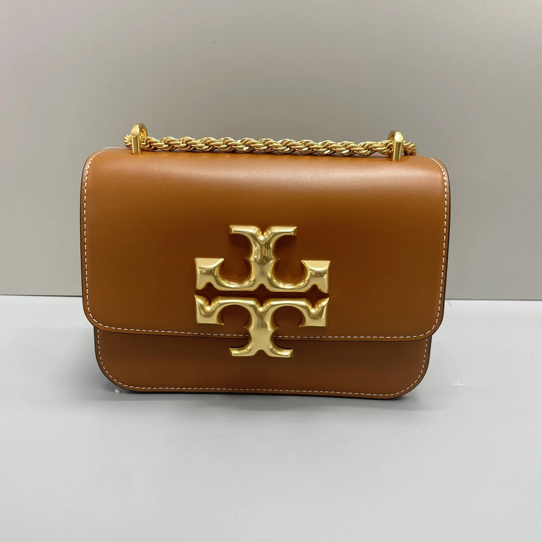 99新 TORY BURCH/汤丽柏琦 棕色小金砖链条包19X14X6cmSL052018