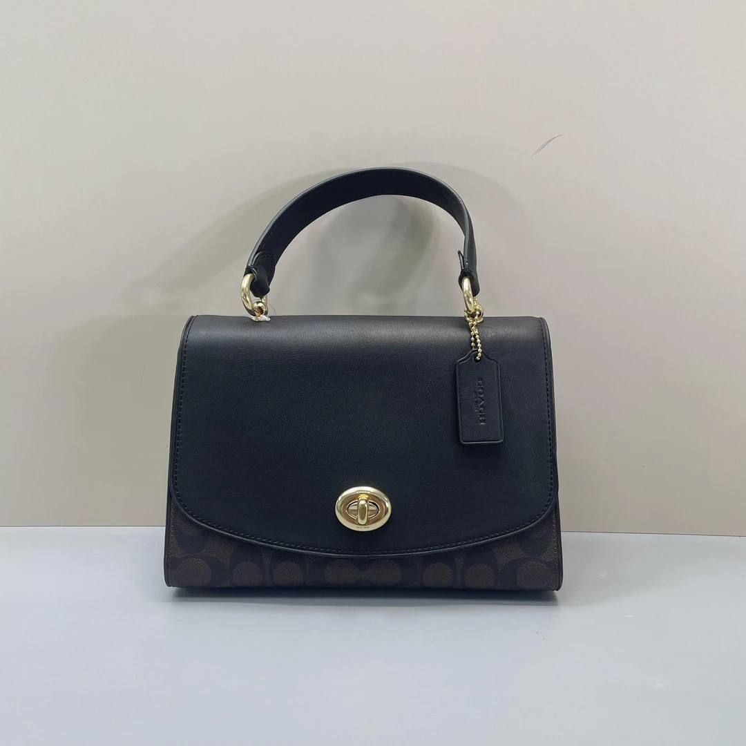 95新 COACH/蔻驰 小林/tilly黑拼老花手提包25*17*10cmSA071607