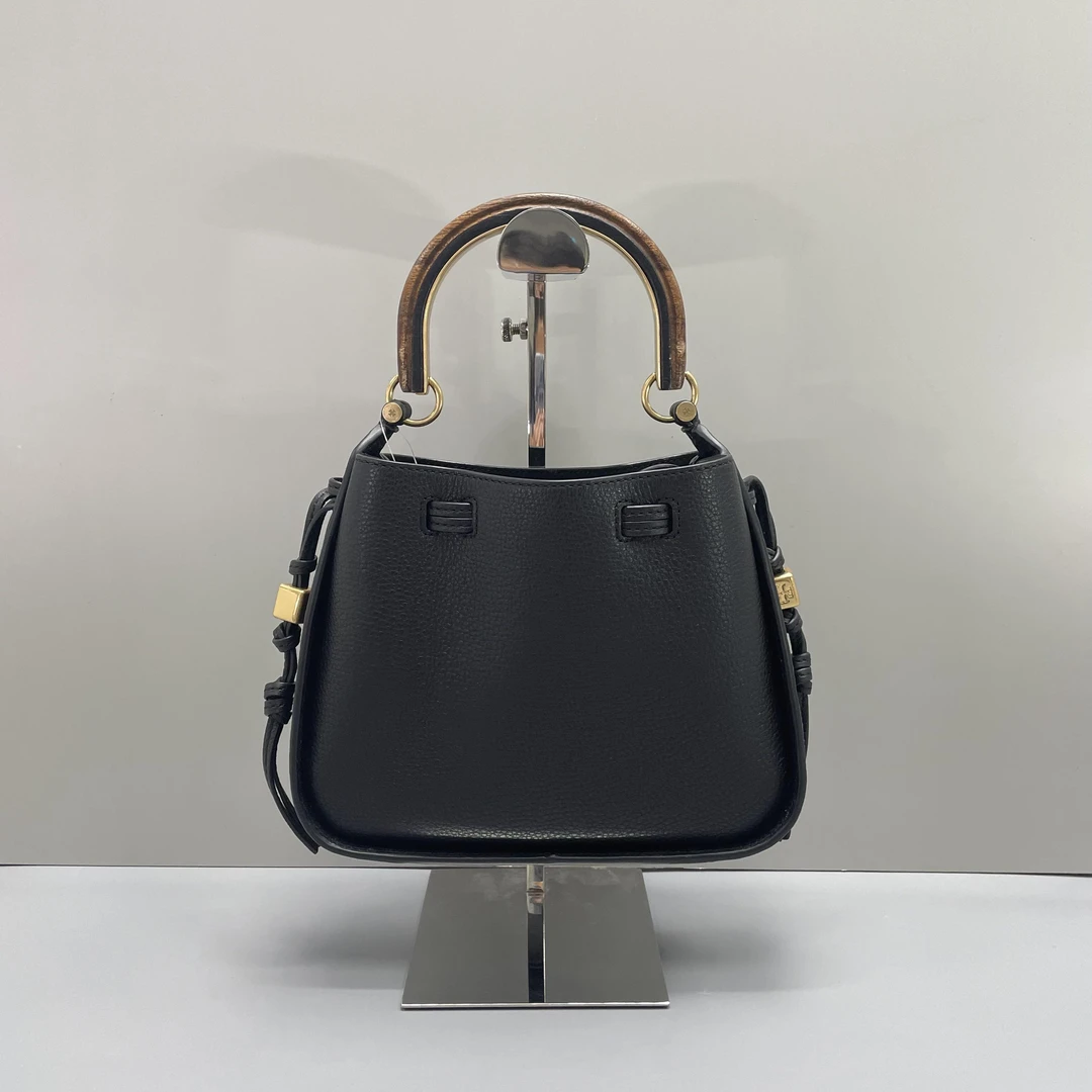 95新 Tory Burch/汤丽柏琦 小林/荔枝纹黑色手提斜挎包23*18*6cm