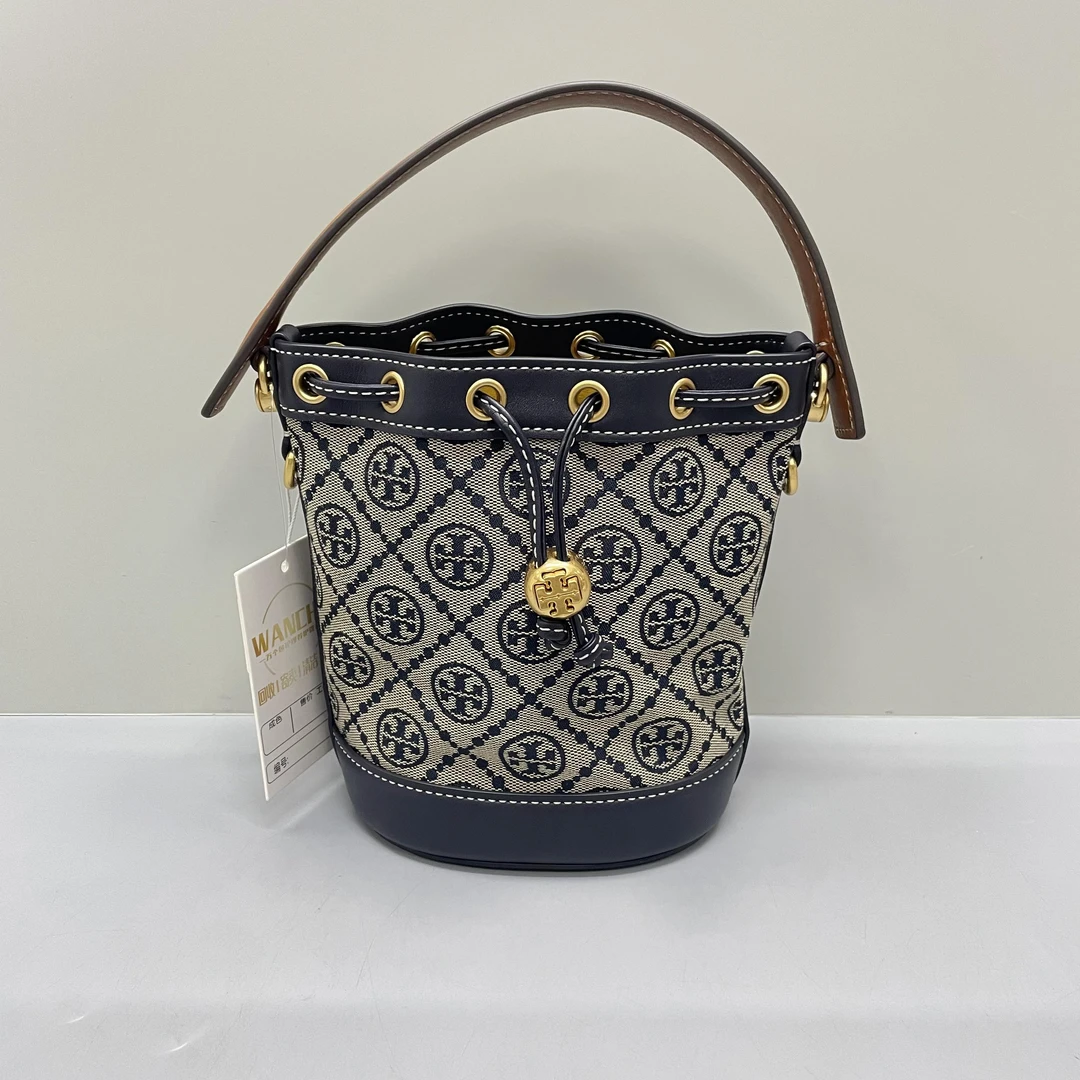 95新 Tory Burch/汤丽柏琦 蓝色迷你水桶包14x18x11cmL012413