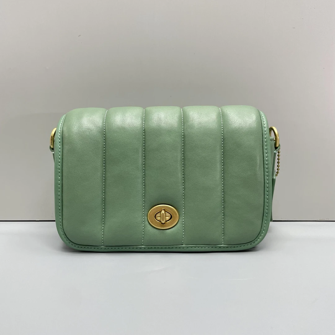 95新 COACH/蔻驰 dinky绿色绗缝链条斜挎包18x13x7cmL081413