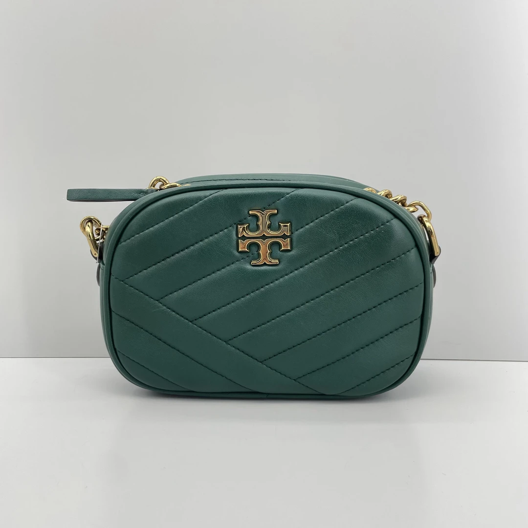 95新 TORY BURCH/汤丽柏琦 kira绿色五金相机包19x13X7cmL090709