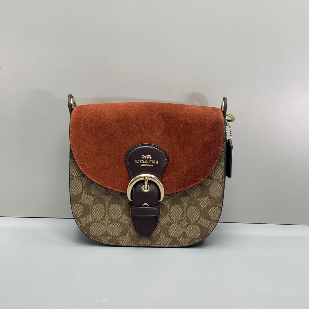 99新 COACH/蔻驰 小林/kleo绣色拼老花马鞍包23*21*9cmA080107