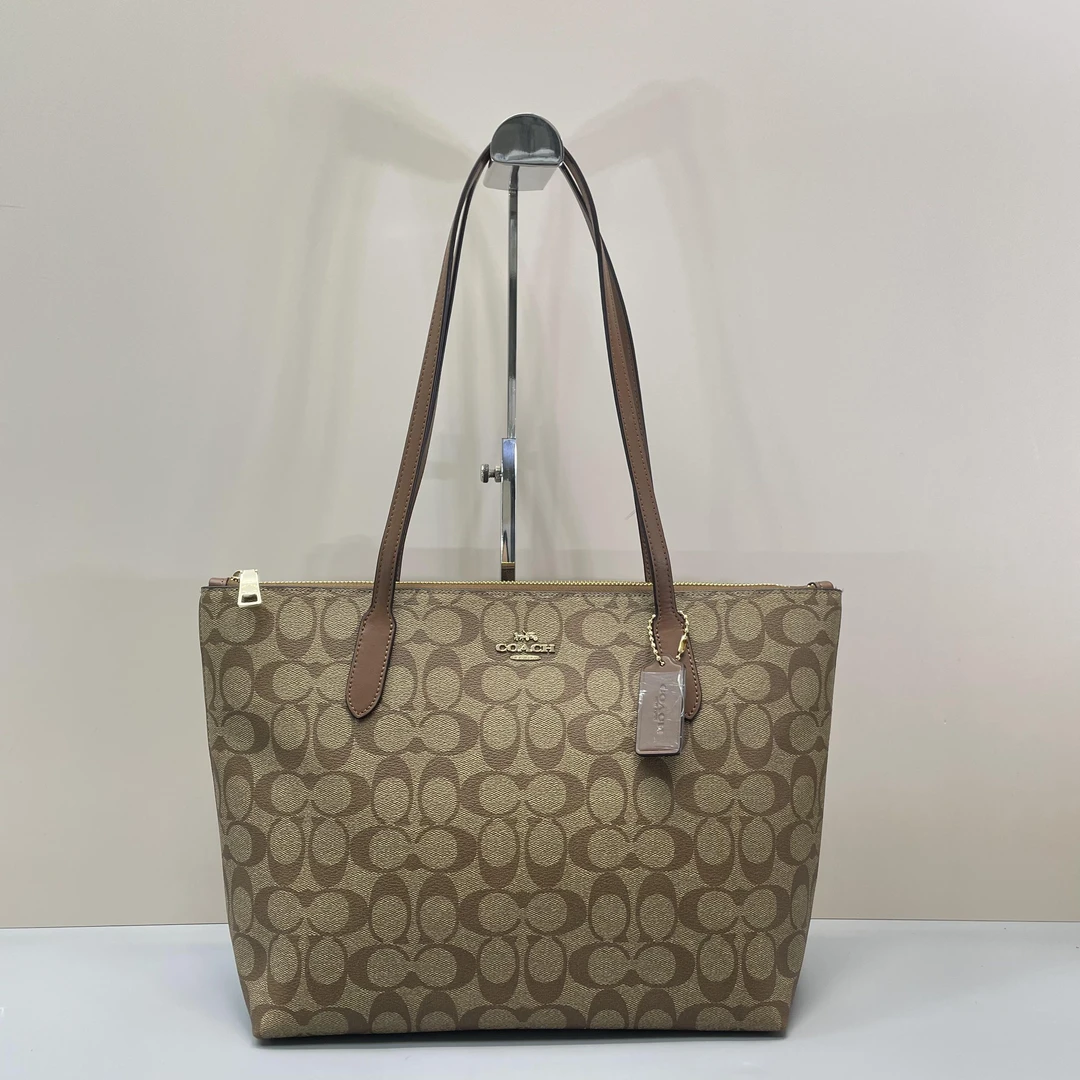 99新 COACH/蔻驰 zip30棕老花拉链托特包30X25X11cmL072007