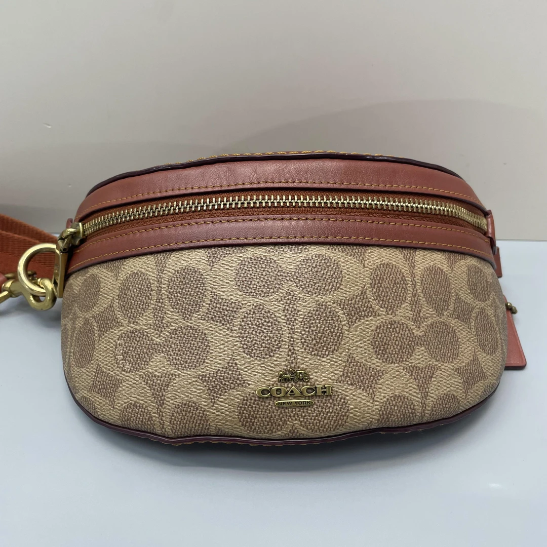 90新 COACH/蔻驰 红棕老花腰包胸包24X10X5cmL070503