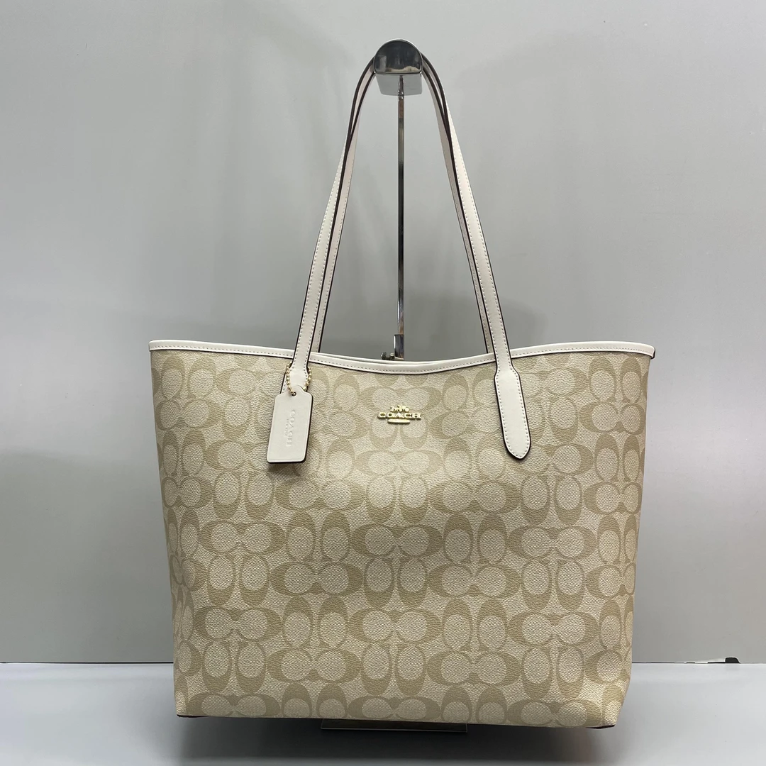 99新 COACH/蔻驰 city33白拼老花托特包33X29X15cmSL106471