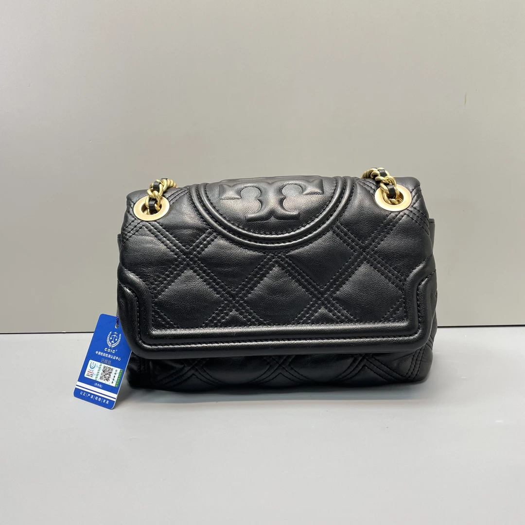 95新 TORY BURCH/汤丽柏琦 fleming黑色小号链条包22*15*9cmS