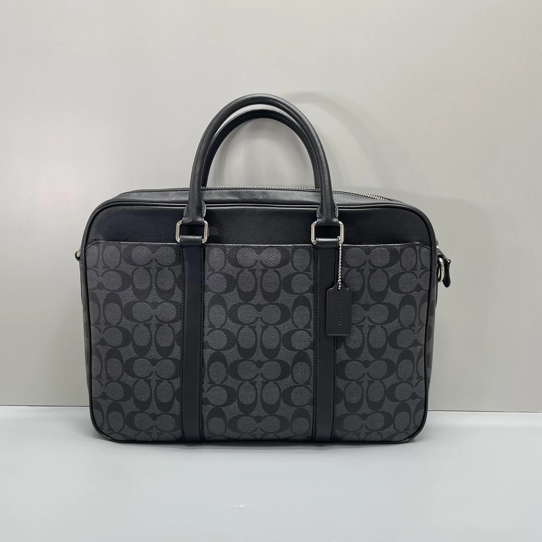 95新 COACH/蔻驰 小林/男士黑拼老花公文包40*29*7cmA072408