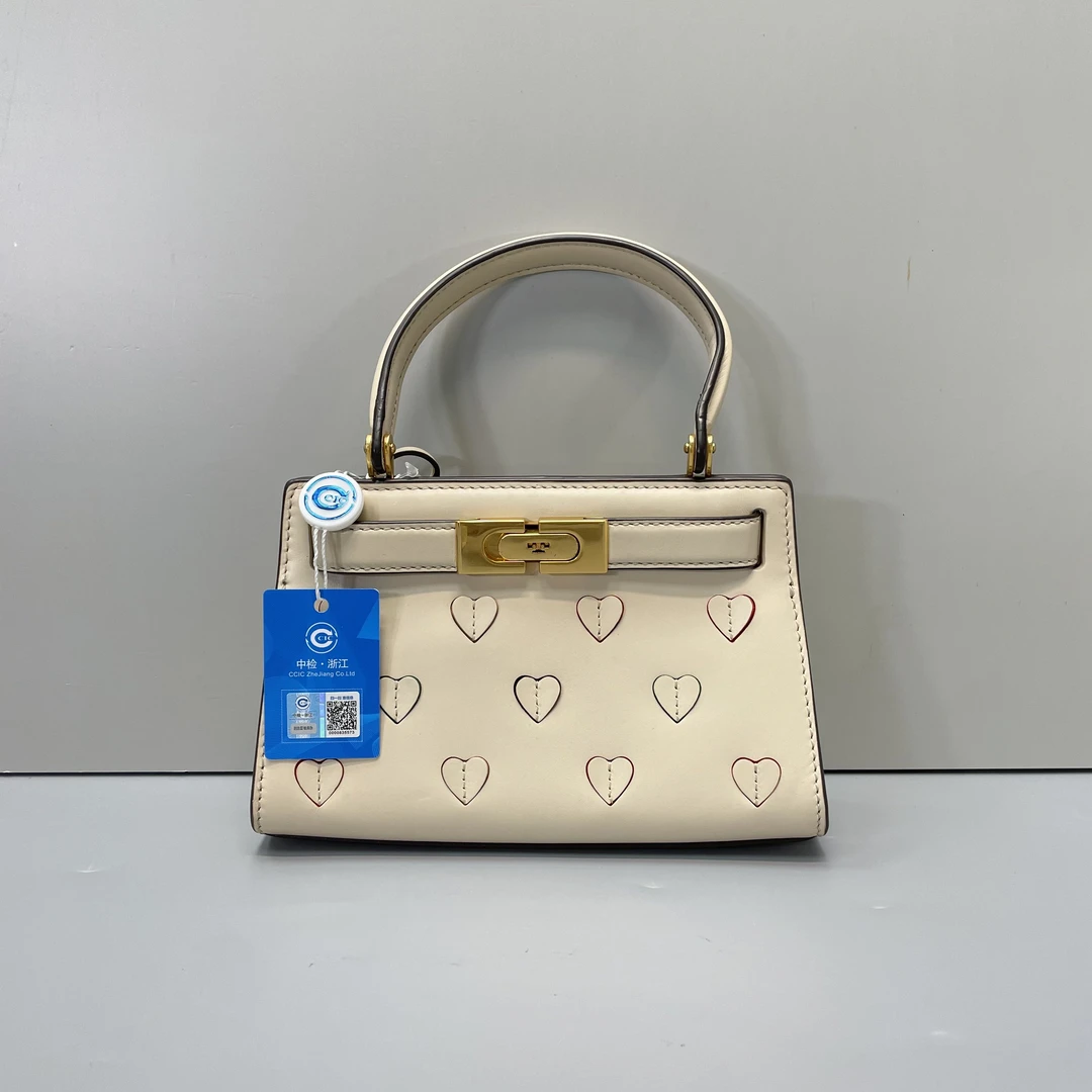 95新 TORY BURCH/汤丽柏琦 Lee白色爱心手提包20X13X4cmSL110312