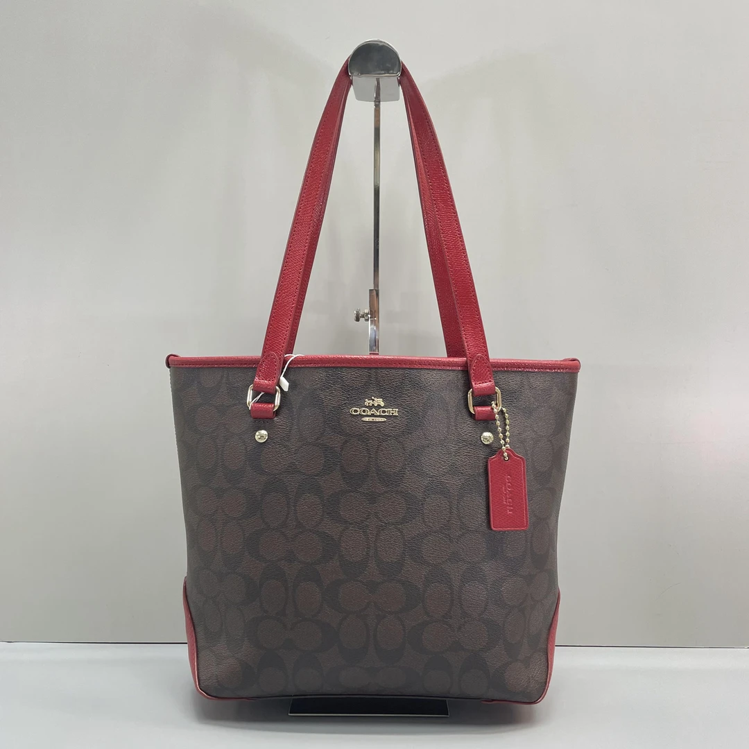 90新 COACH/蔻驰 黑拼老花托特包29x25x10cmL080915
